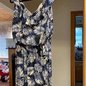 Tropical Leaf Print Maxi Dress